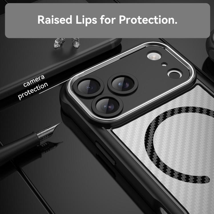 For iPhone 17 Pro Max Carbon Fiber Texture MagSafe Translucent Phone Case