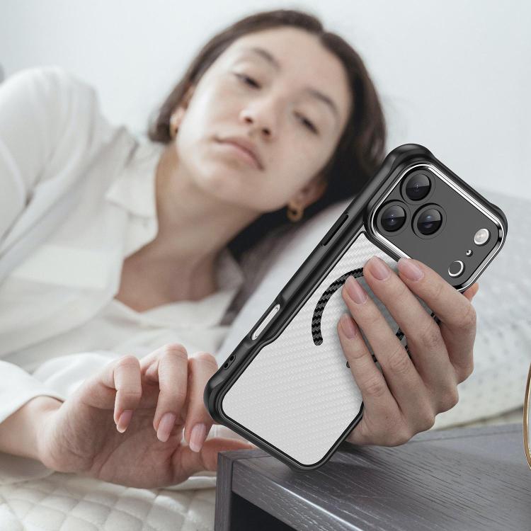 For iPhone 17 Pro Max Carbon Fiber Texture MagSafe Translucent Phone Case