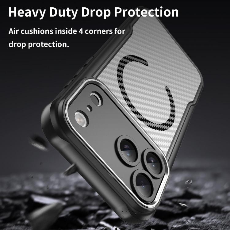 For iPhone 17 Pro Max Carbon Fiber Texture MagSafe Translucent Phone Case