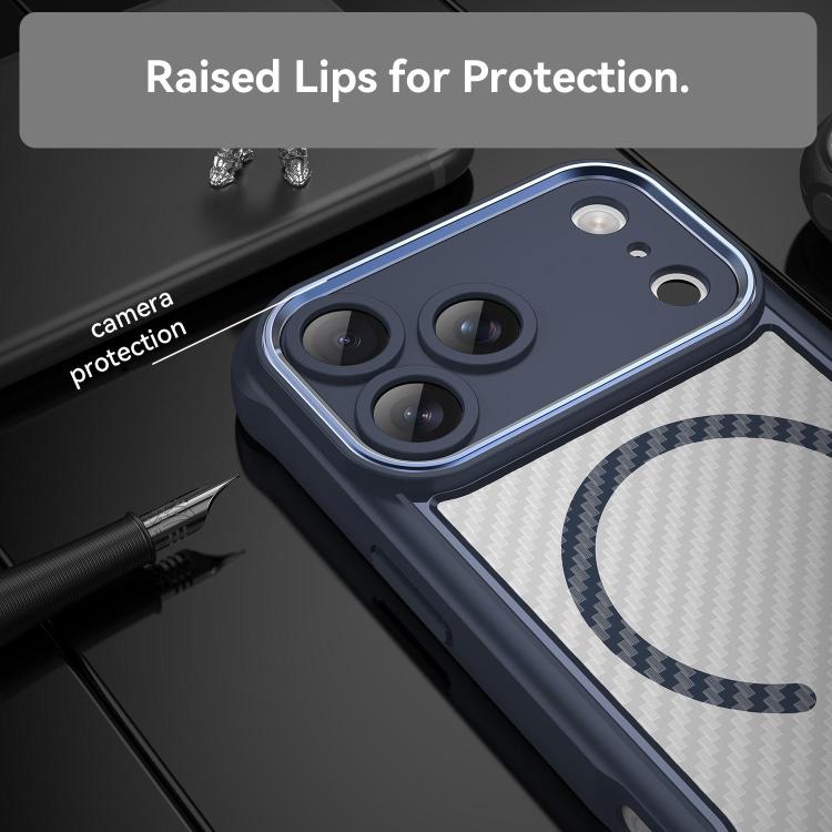 For iPhone 17 Pro Max Carbon Fiber Texture MagSafe Translucent Phone Case