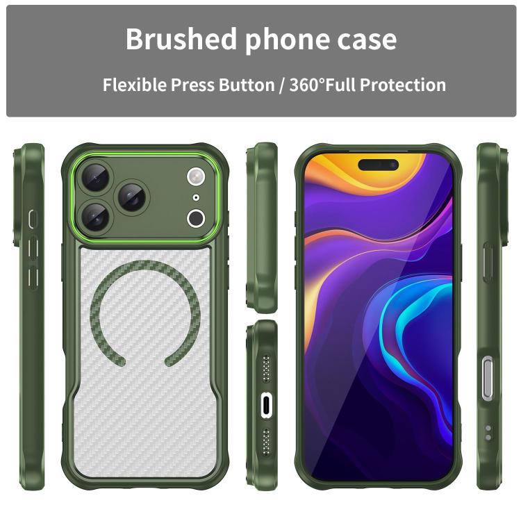 For iPhone 17 Pro Max Carbon Fiber Texture MagSafe Translucent Phone Case