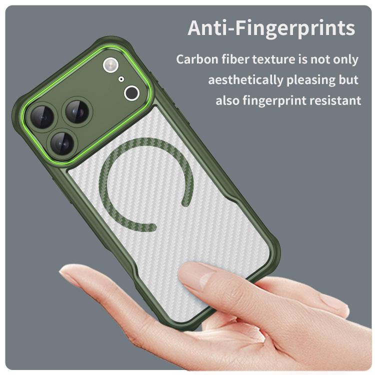 For iPhone 17 Pro Max Carbon Fiber Texture MagSafe Translucent Phone Case