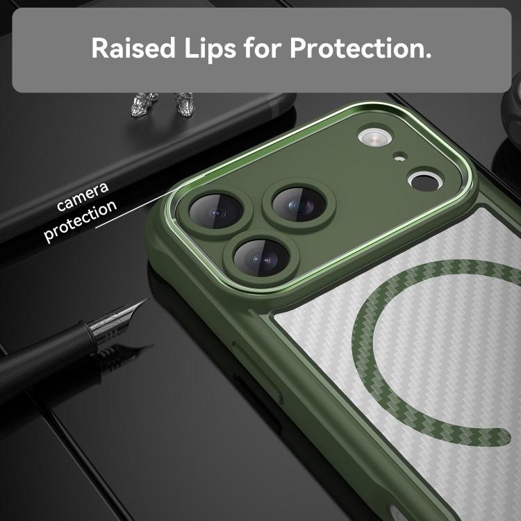 For iPhone 17 Pro Max Carbon Fiber Texture MagSafe Translucent Phone Case