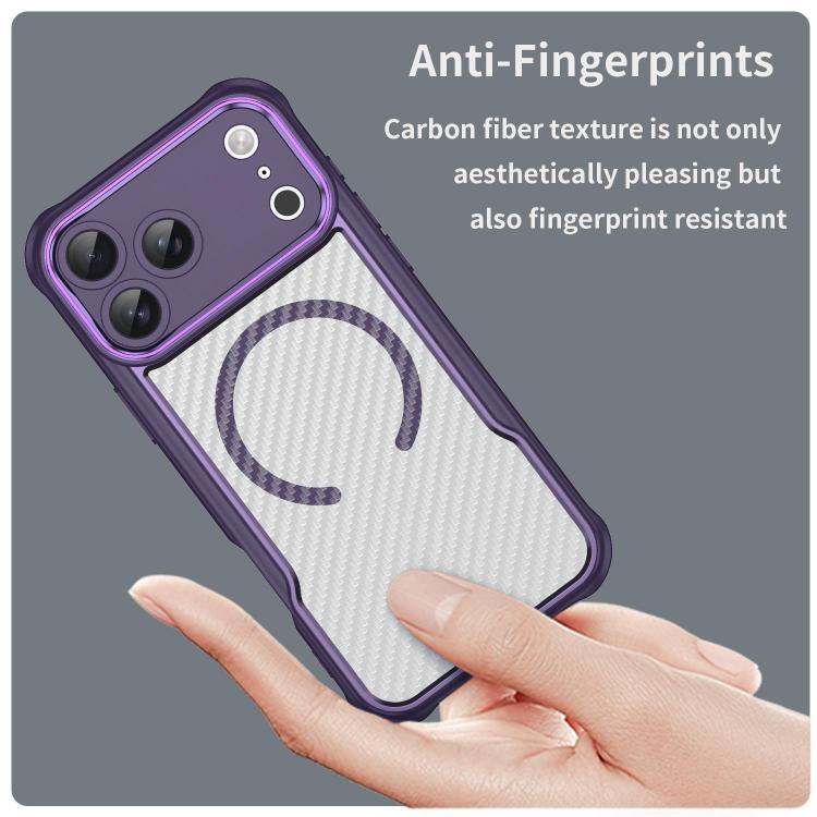 For iPhone 17 Pro Max Carbon Fiber Texture MagSafe Translucent Phone Case