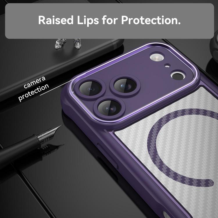 For iPhone 17 Pro Max Carbon Fiber Texture MagSafe Translucent Phone Case