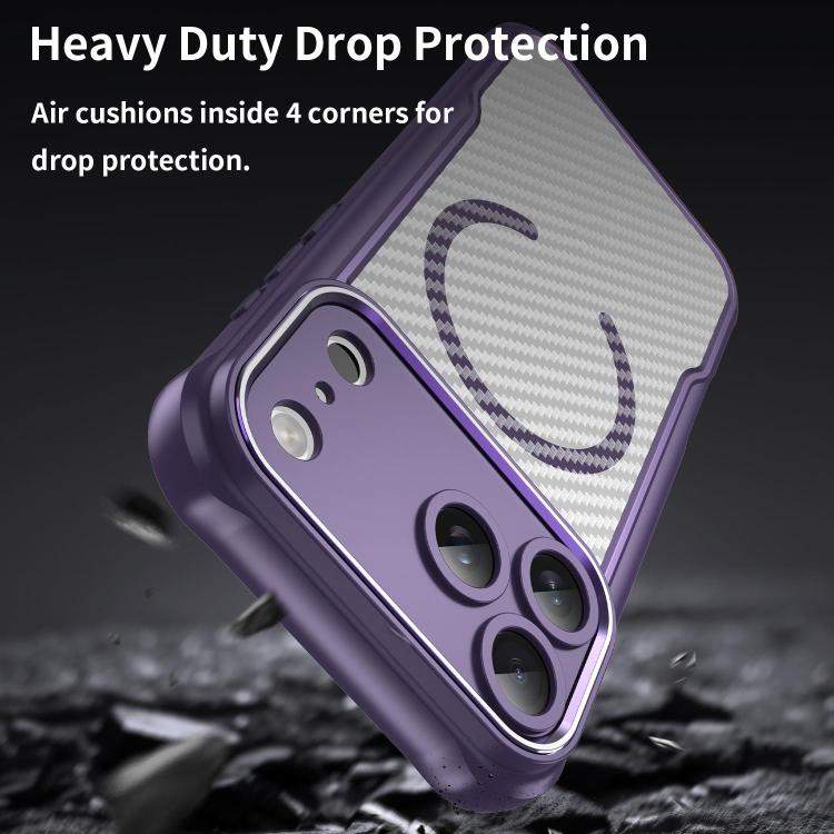 For iPhone 17 Pro Max Carbon Fiber Texture MagSafe Translucent Phone Case