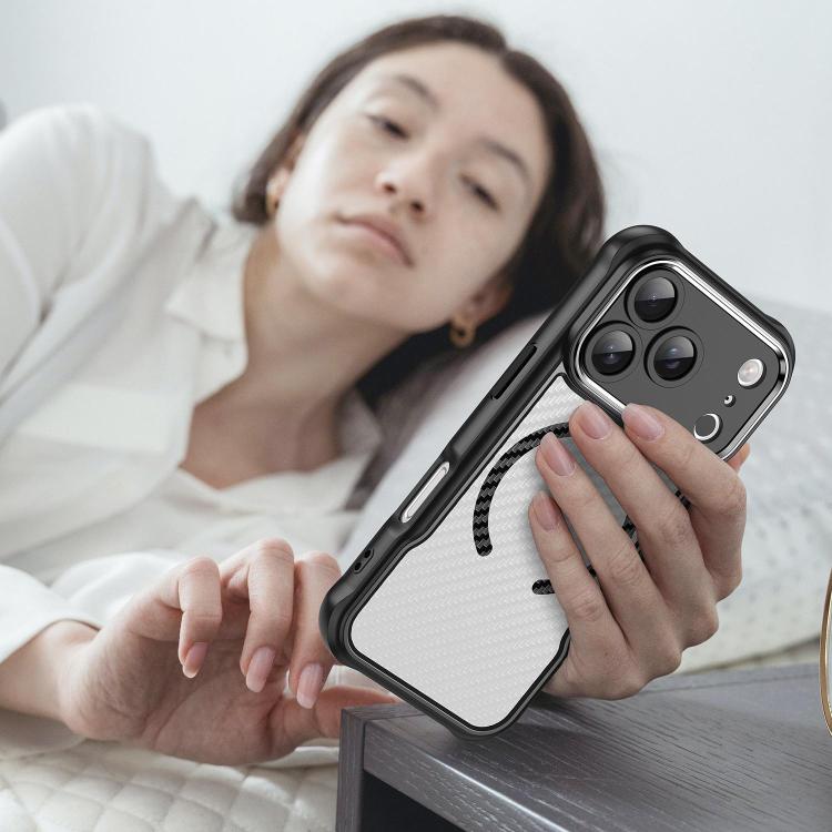 For iPhone 17 Pro Carbon Fiber Texture MagSafe Translucent Phone Case
