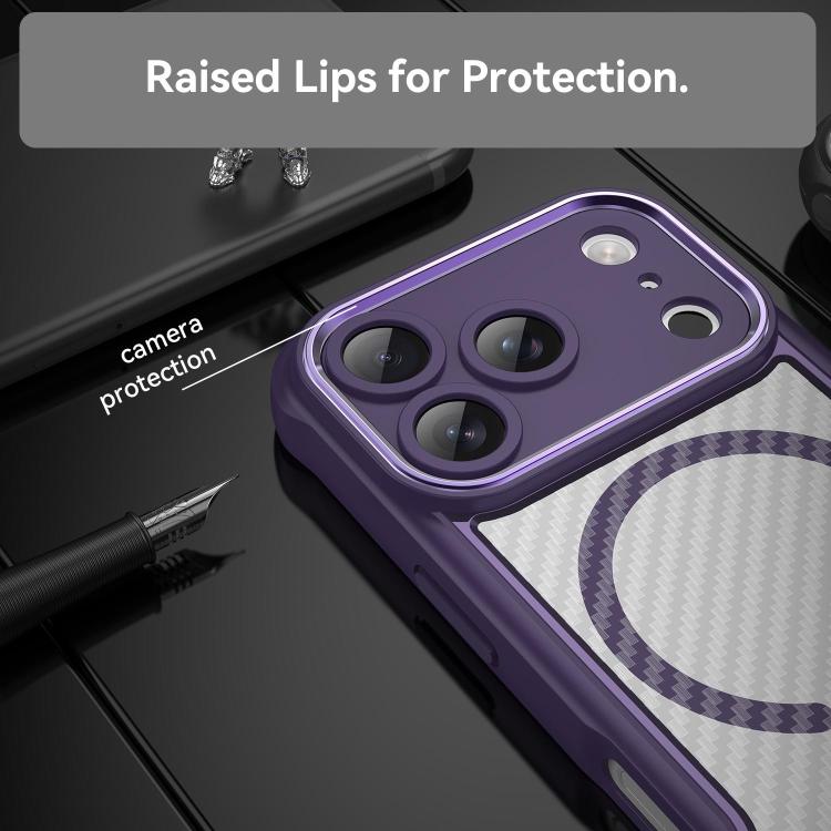 For iPhone 17 Pro Carbon Fiber Texture MagSafe Translucent Phone Case