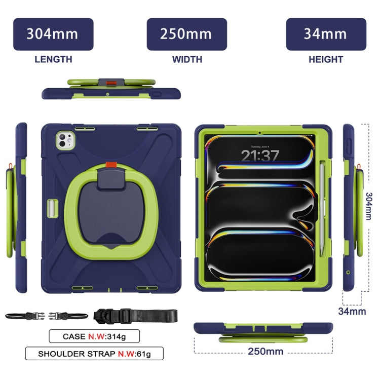 For iPad Pro 11 2025 / 2024 Silicone Hybrid PC Tablet Case with Holder & Shoulder Strap