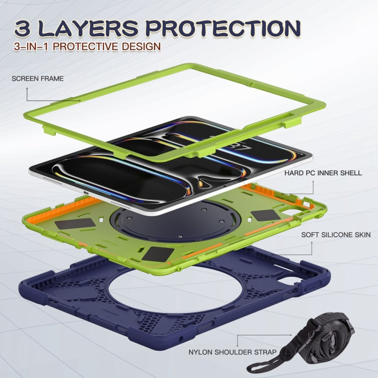 For iPad Pro 11 2025 / 2024 Silicone Hybrid PC Tablet Case with Holder & Shoulder Strap