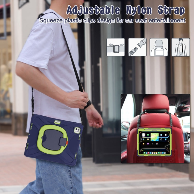 For iPad Pro 11 2025 / 2024 Silicone Hybrid PC Tablet Case with Holder & Shoulder Strap
