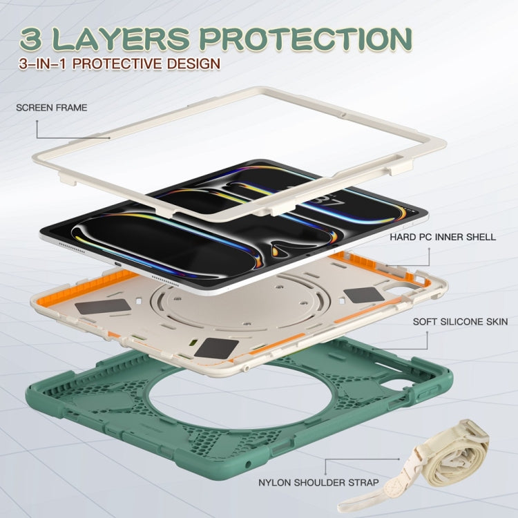 For iPad Pro 11 2025 / 2024 Silicone Hybrid PC Tablet Case with Holder & Shoulder Strap