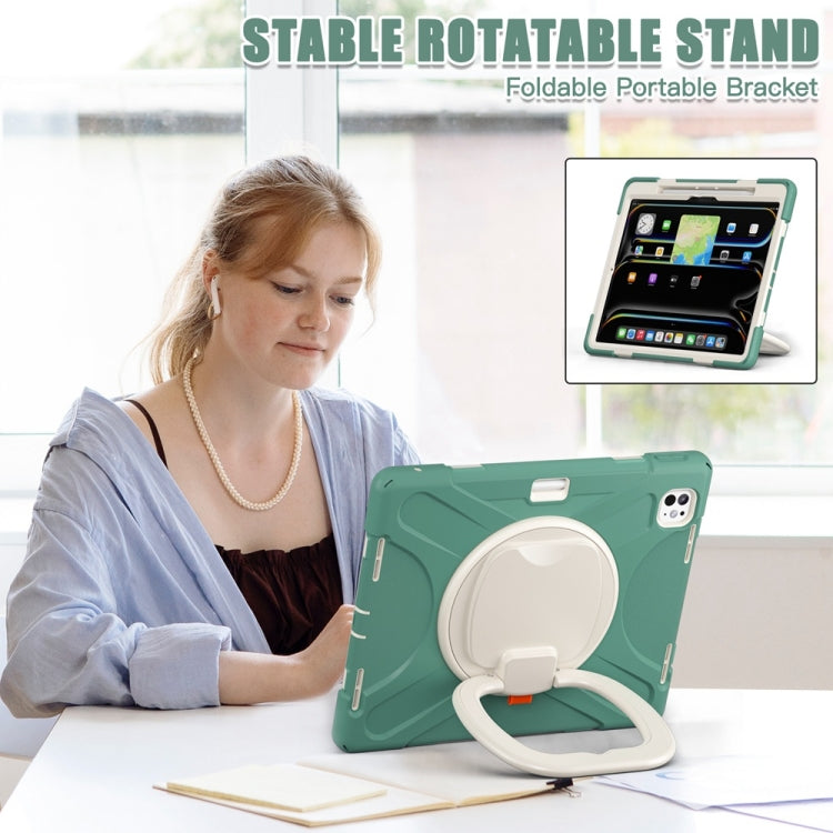 For iPad Pro 11 2025 / 2024 Silicone Hybrid PC Tablet Case with Holder & Shoulder Strap