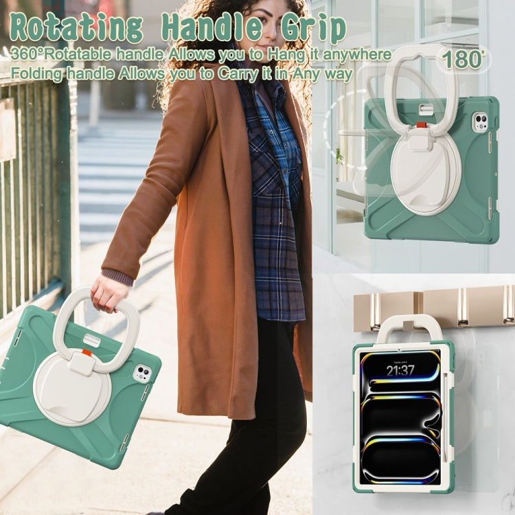 For iPad Pro 11 2025 / 2024 Silicone Hybrid PC Tablet Case with Holder & Shoulder Strap