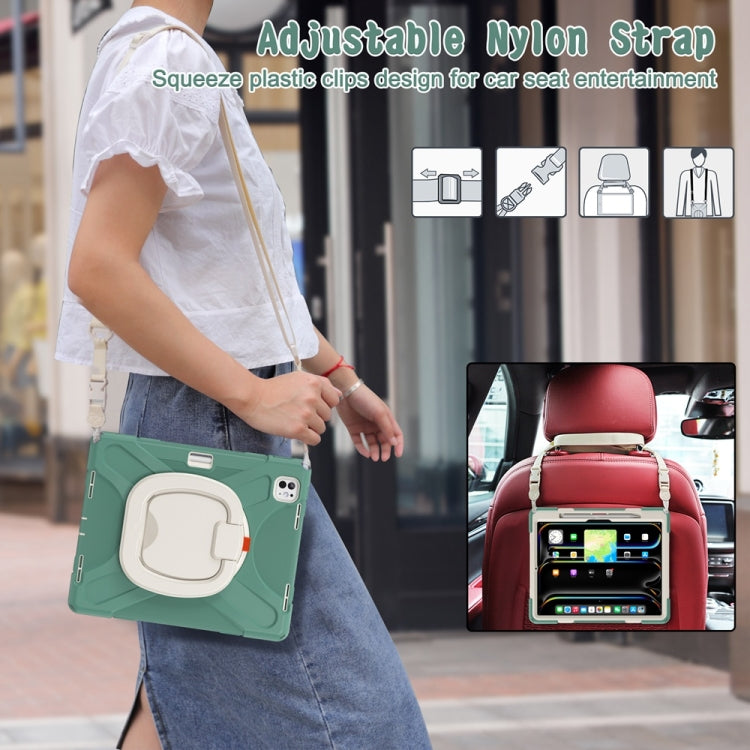 For iPad Pro 11 2025 / 2024 Silicone Hybrid PC Tablet Case with Holder & Shoulder Strap
