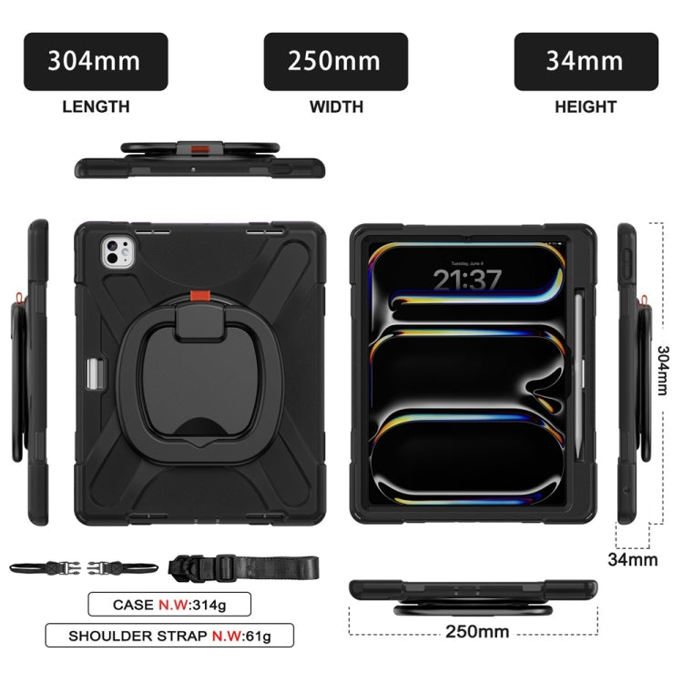 For iPad Pro 11 2025 / 2024 Silicone Hybrid PC Tablet Case with Holder & Shoulder Strap