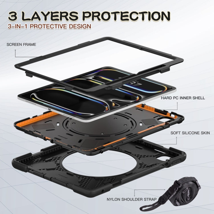 For iPad Pro 11 2025 / 2024 Silicone Hybrid PC Tablet Case with Holder & Shoulder Strap
