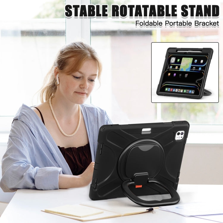 For iPad Pro 11 2025 / 2024 Silicone Hybrid PC Tablet Case with Holder & Shoulder Strap