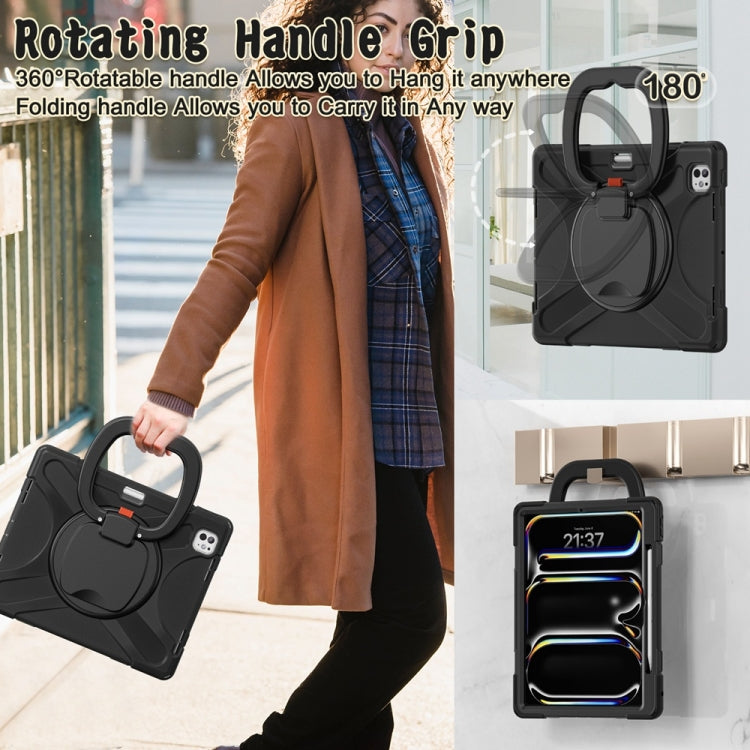 For iPad Pro 11 2025 / 2024 Silicone Hybrid PC Tablet Case with Holder & Shoulder Strap