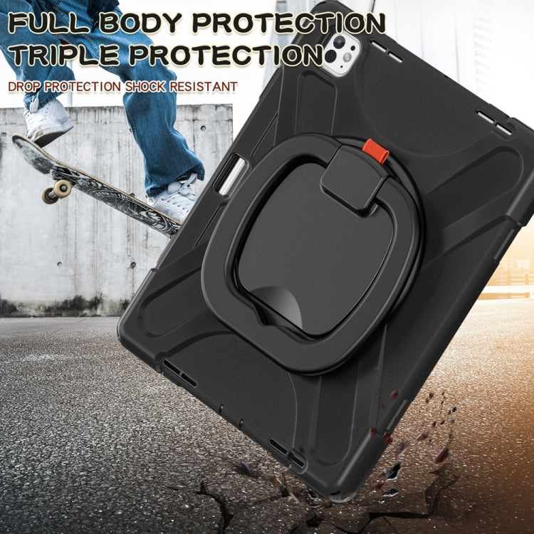 For iPad Pro 11 2025 / 2024 Silicone Hybrid PC Tablet Case with Holder & Shoulder Strap