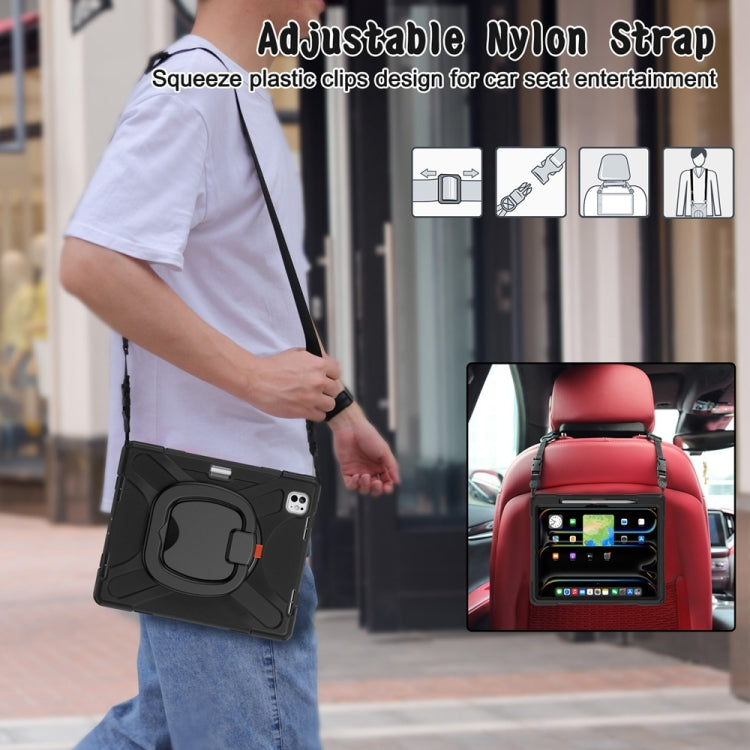 For iPad Pro 11 2025 / 2024 Silicone Hybrid PC Tablet Case with Holder & Shoulder Strap