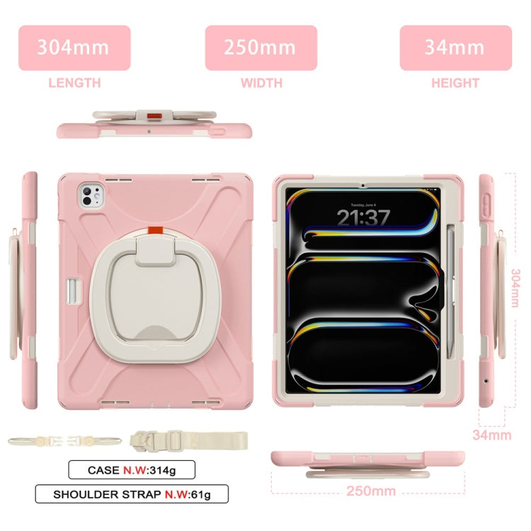 For iPad Pro 11 2025 / 2024 Silicone Hybrid PC Tablet Case with Holder & Shoulder Strap