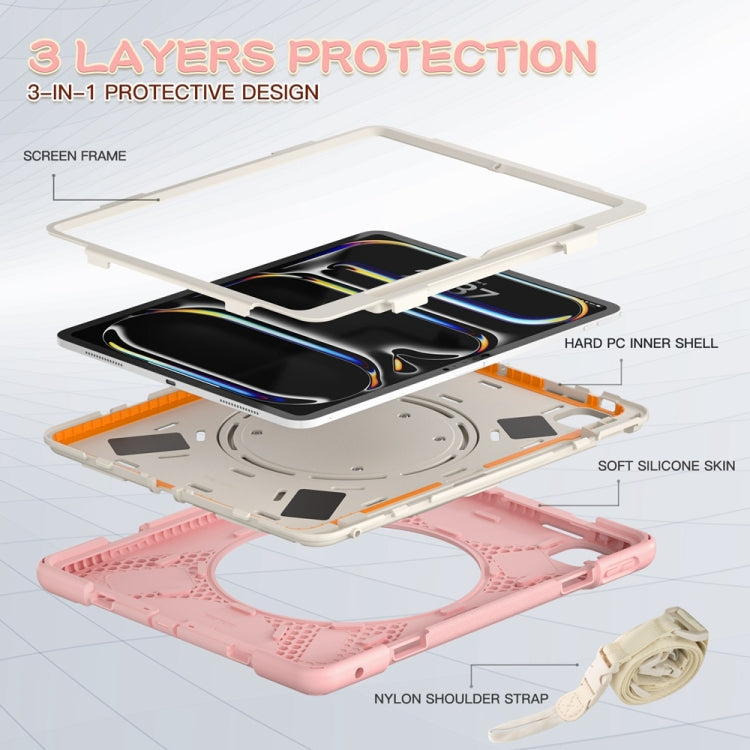 For iPad Pro 11 2025 / 2024 Silicone Hybrid PC Tablet Case with Holder & Shoulder Strap