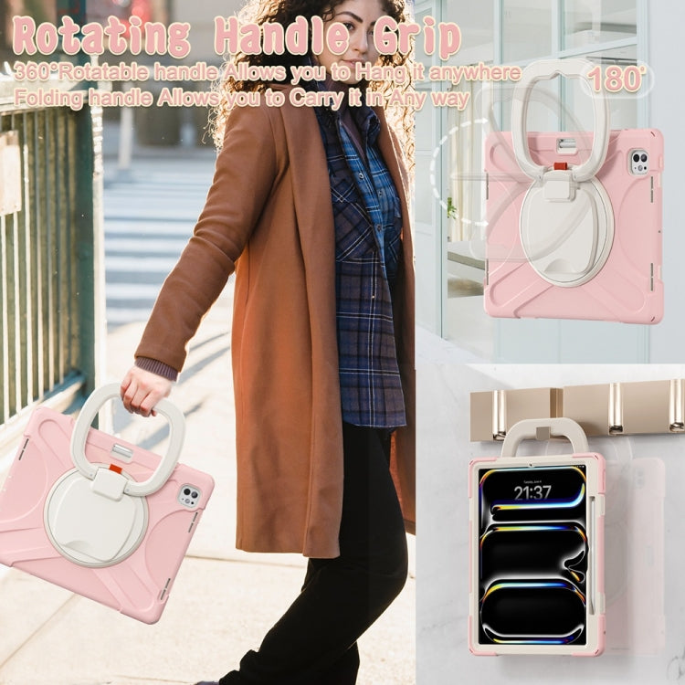 For iPad Pro 11 2025 / 2024 Silicone Hybrid PC Tablet Case with Holder & Shoulder Strap