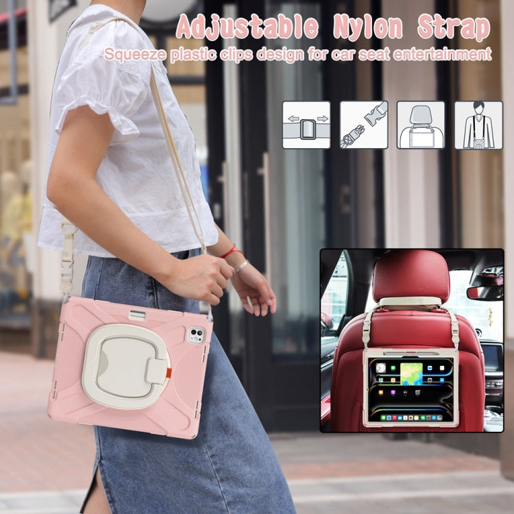 For iPad Pro 11 2025 / 2024 Silicone Hybrid PC Tablet Case with Holder & Shoulder Strap