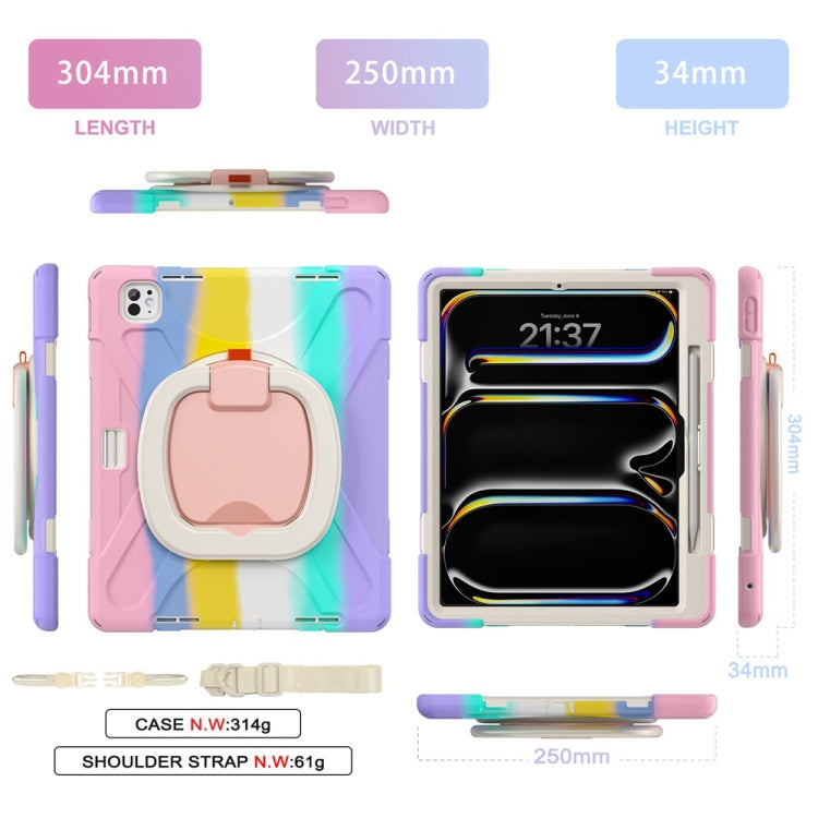 For iPad Pro 11 2025 / 2024 Silicone Hybrid PC Tablet Case with Holder & Shoulder Strap