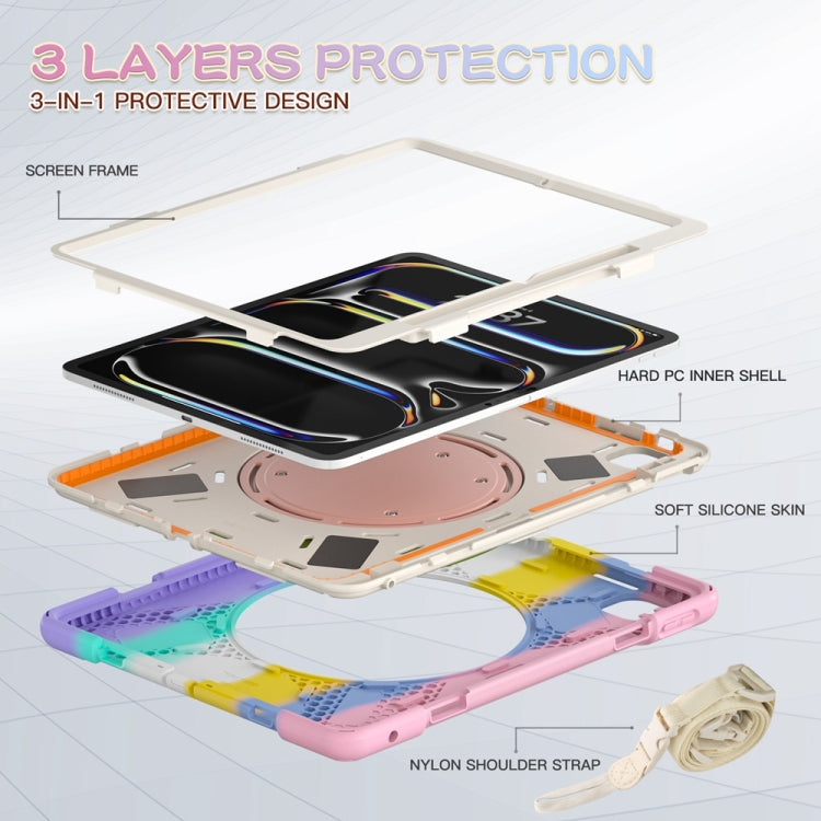 For iPad Pro 11 2025 / 2024 Silicone Hybrid PC Tablet Case with Holder & Shoulder Strap