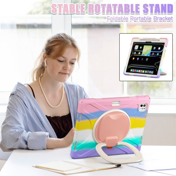 For iPad Pro 11 2025 / 2024 Silicone Hybrid PC Tablet Case with Holder & Shoulder Strap