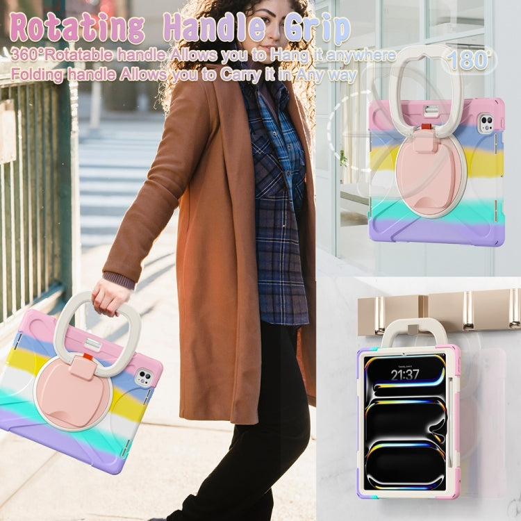 For iPad Pro 11 2025 / 2024 Silicone Hybrid PC Tablet Case with Holder & Shoulder Strap