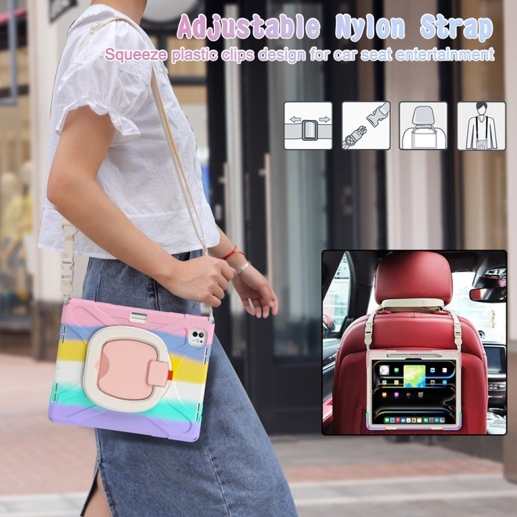 For iPad Pro 11 2025 / 2024 Silicone Hybrid PC Tablet Case with Holder & Shoulder Strap