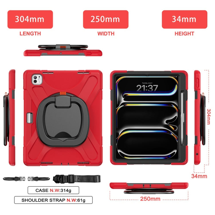 For iPad Pro 11 2025 / 2024 Silicone Hybrid PC Tablet Case with Holder & Shoulder Strap