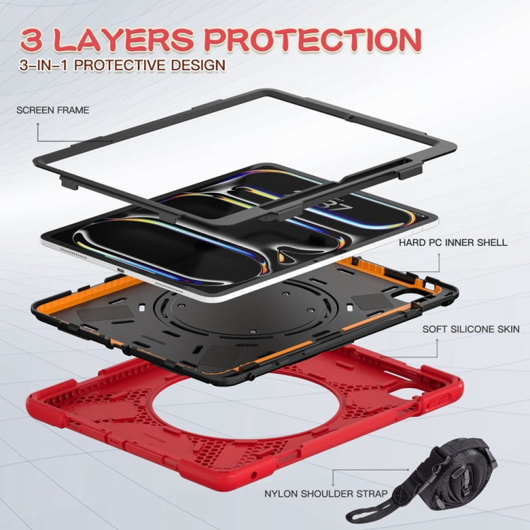 For iPad Pro 11 2025 / 2024 Silicone Hybrid PC Tablet Case with Holder & Shoulder Strap