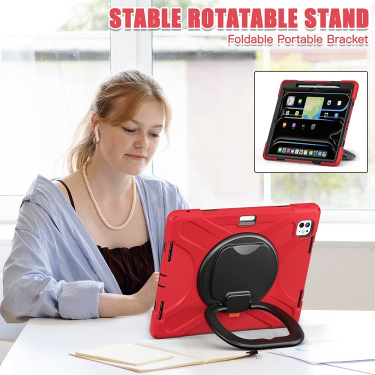 For iPad Pro 11 2025 / 2024 Silicone Hybrid PC Tablet Case with Holder & Shoulder Strap