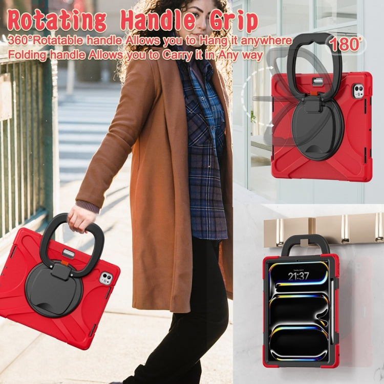 For iPad Pro 11 2025 / 2024 Silicone Hybrid PC Tablet Case with Holder & Shoulder Strap