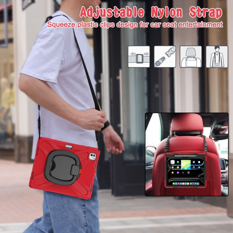 For iPad Pro 11 2025 / 2024 Silicone Hybrid PC Tablet Case with Holder & Shoulder Strap
