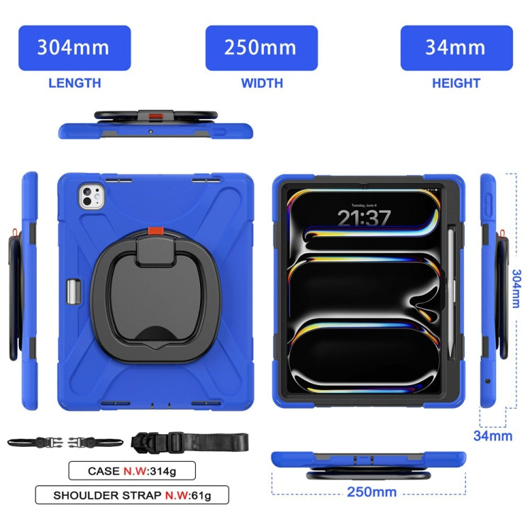 For iPad Pro 11 2025 / 2024 Silicone Hybrid PC Tablet Case with Holder & Shoulder Strap