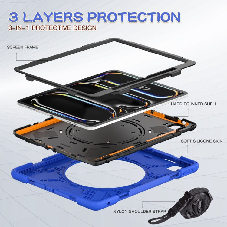For iPad Pro 11 2025 / 2024 Silicone Hybrid PC Tablet Case with Holder & Shoulder Strap