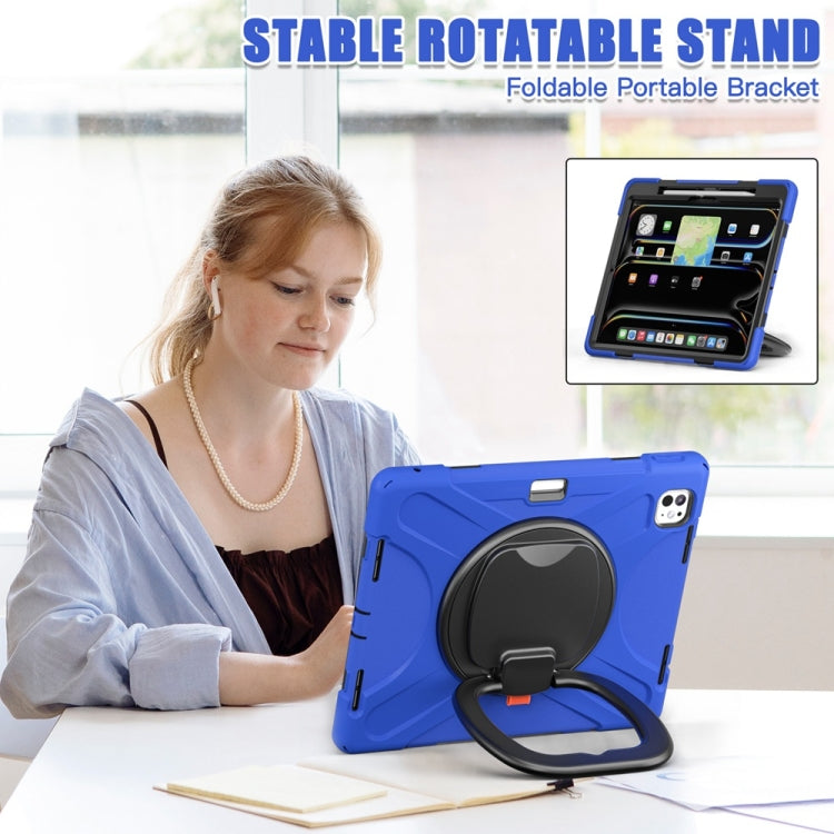 For iPad Pro 11 2025 / 2024 Silicone Hybrid PC Tablet Case with Holder & Shoulder Strap