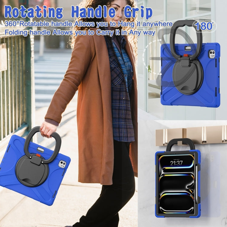 For iPad Pro 11 2025 / 2024 Silicone Hybrid PC Tablet Case with Holder & Shoulder Strap