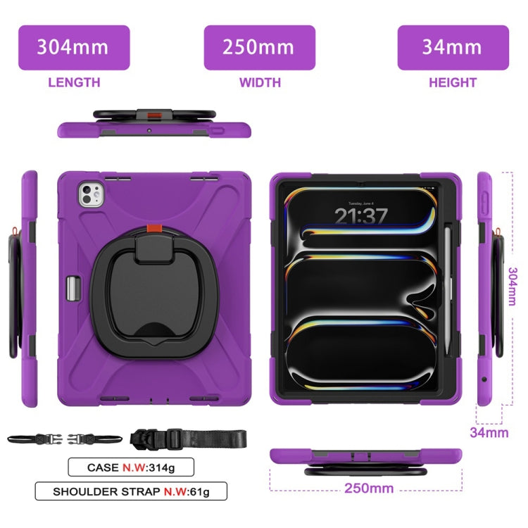For iPad Pro 11 2025 / 2024 Silicone Hybrid PC Tablet Case with Holder & Shoulder Strap