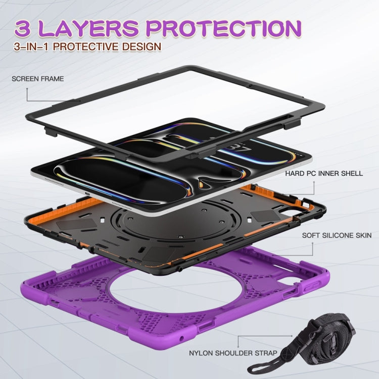 For iPad Pro 11 2025 / 2024 Silicone Hybrid PC Tablet Case with Holder & Shoulder Strap