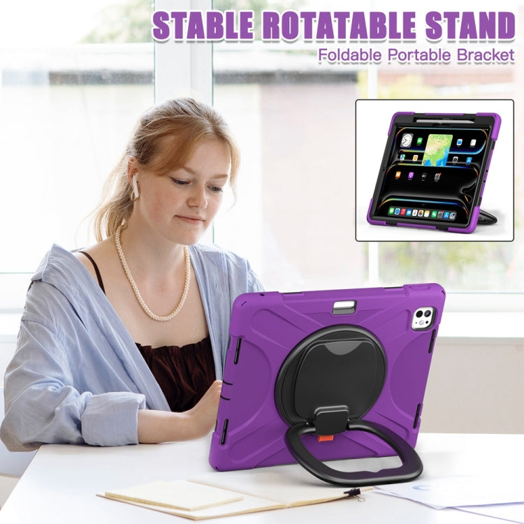 For iPad Pro 11 2025 / 2024 Silicone Hybrid PC Tablet Case with Holder & Shoulder Strap