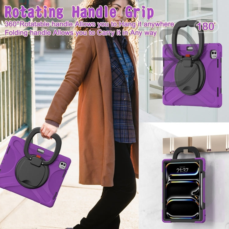 For iPad Pro 11 2025 / 2024 Silicone Hybrid PC Tablet Case with Holder & Shoulder Strap