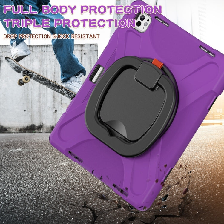 For iPad Pro 11 2025 / 2024 Silicone Hybrid PC Tablet Case with Holder & Shoulder Strap