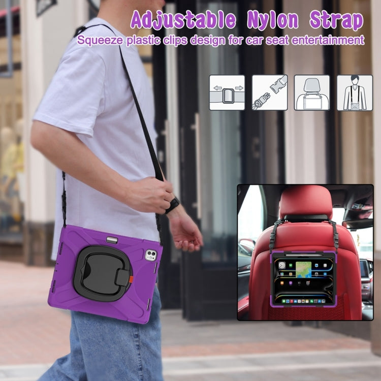 For iPad Pro 11 2025 / 2024 Silicone Hybrid PC Tablet Case with Holder & Shoulder Strap