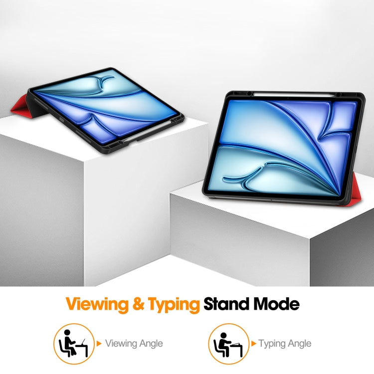 For iPad Air 13 2024 / 2025 / 2026 Custer TPU Pure Color 3-Fold Holder Smart Leather Tablet Case with Pen Tray